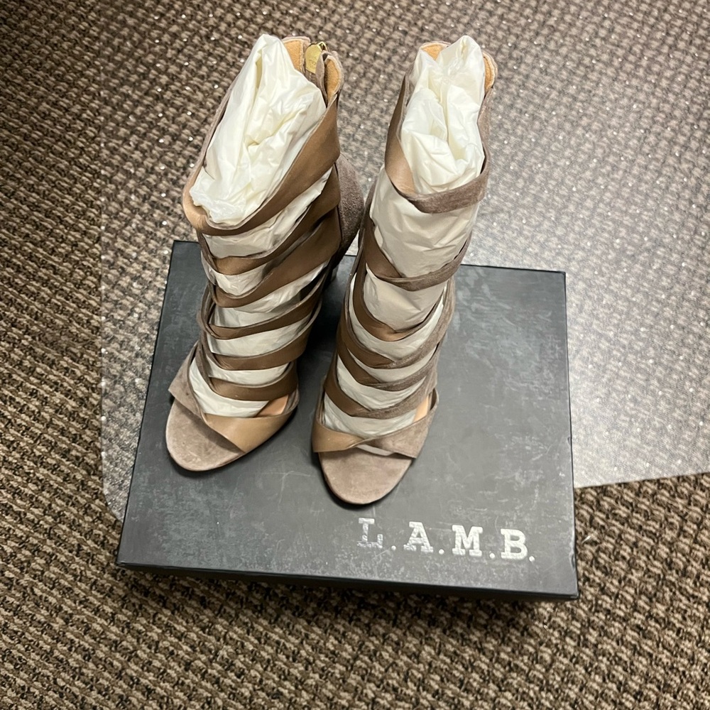 L.A.M.B. Women's Strappy Tan Heels